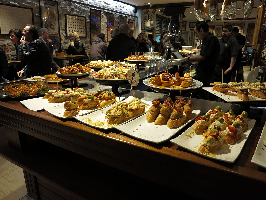 A bar full with tapas in Spain