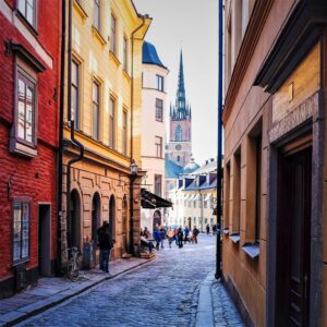 photo of a city street in stockholm sweden