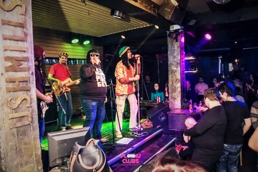 photo of a band performing on stage in a nightlub in plovdiv bulgaria