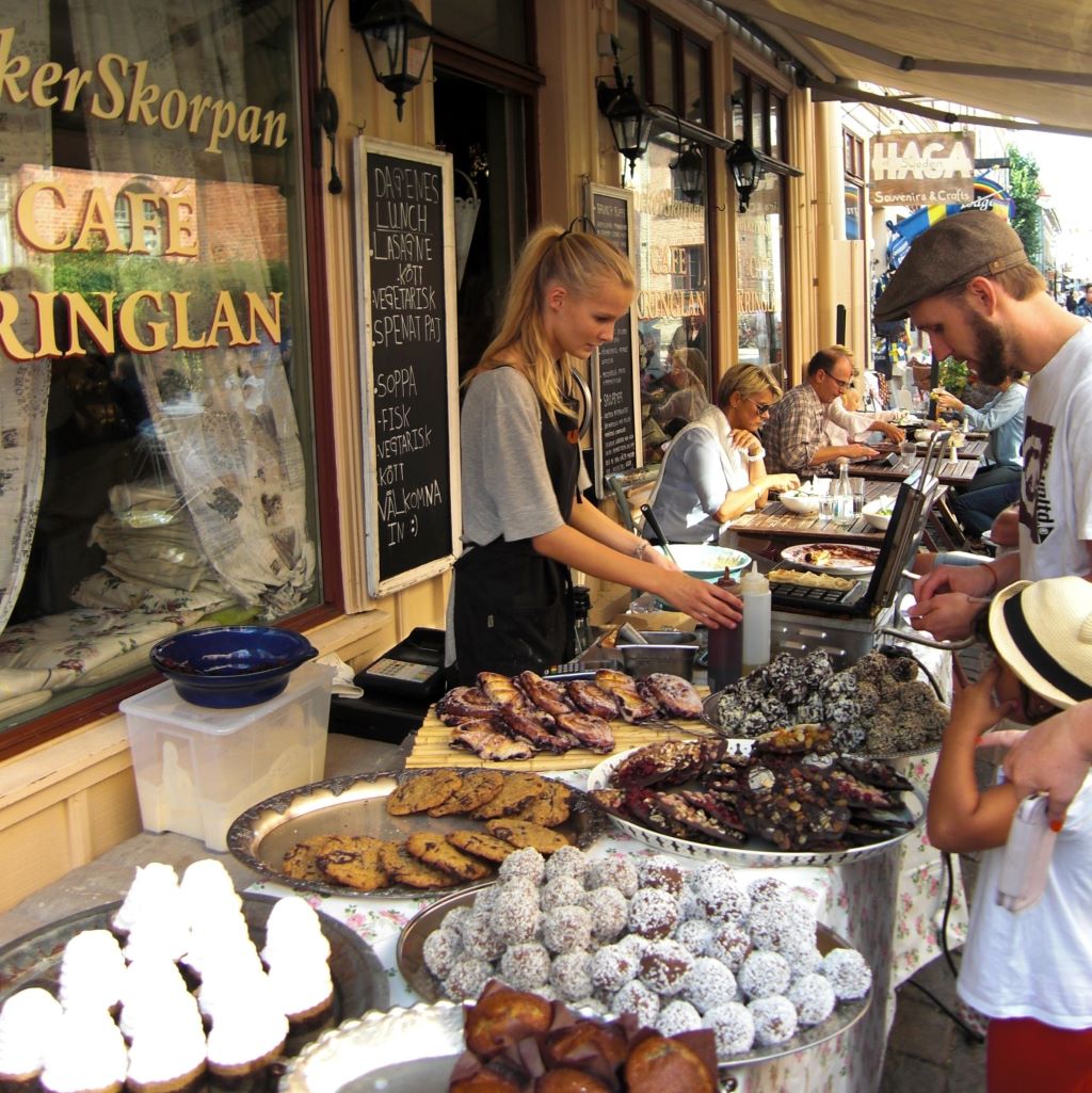photo of an outdoors stall selling pastries in gothenburg sweden