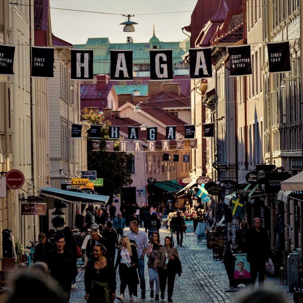 photo of a busy street in haga district gothenburg sweden
