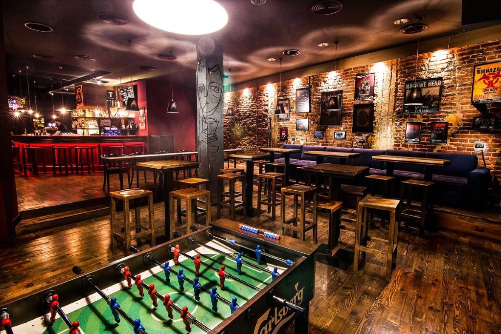 phot of an empty bar with table football table in plovdiv bulgaria