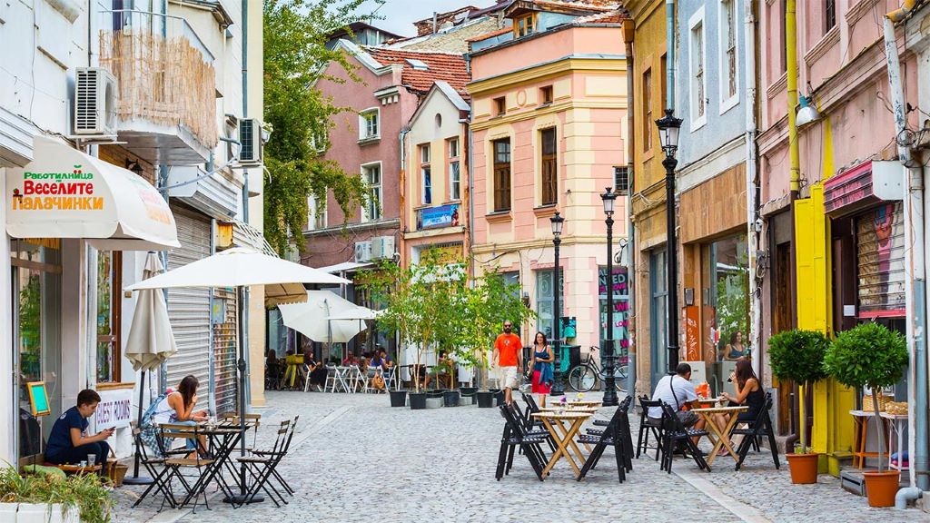 photo of kapana shopping district street in plovdiv bulgaria