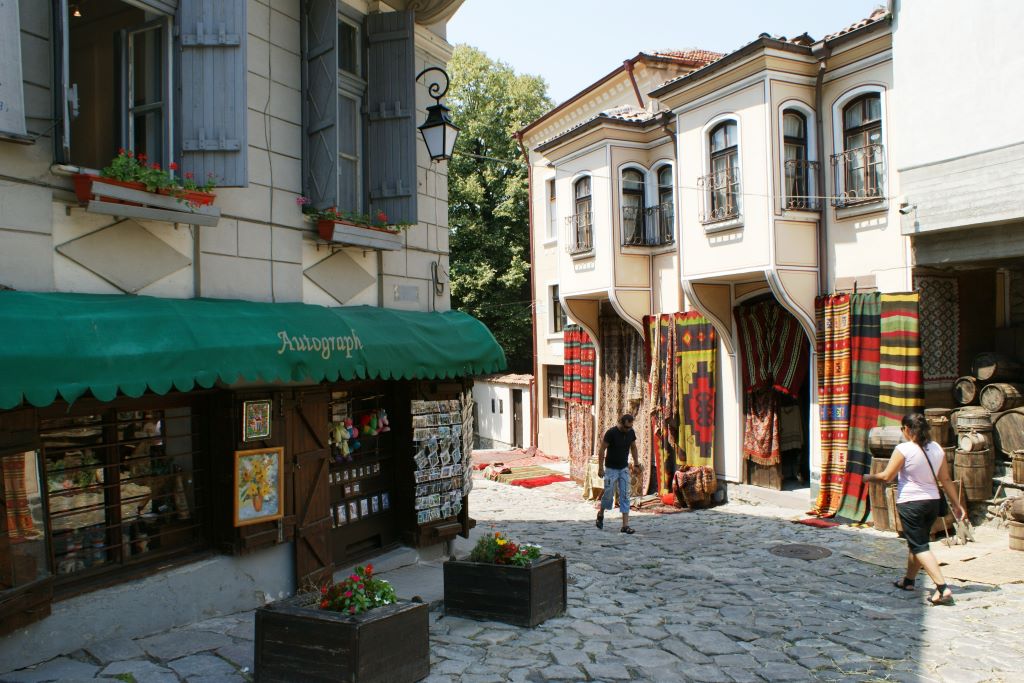 photo of a street with shops in plovdiv bulgaria