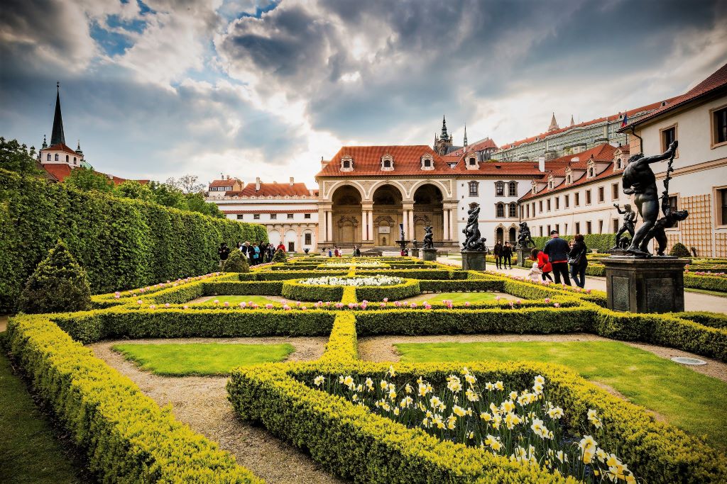 photo of a palace garden with statues in prague czech republic